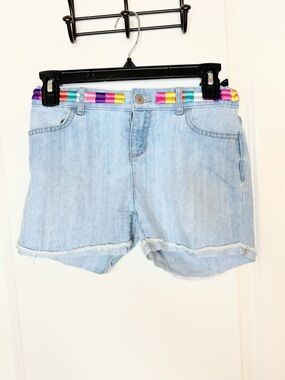 Girls PLACE Denim Shorts Rainbow Waistband Size 12 Distressed Cute Trendy